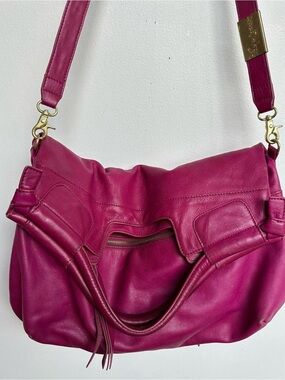 Foley + Corinna Magenta Leather Shoulder Bag with Gold Hardware